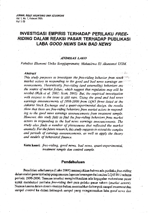 (PDF) INVESTIGASI EMPIRIS TERHADAP PERILAKU FREE- NDING DALAM REAKSI ...