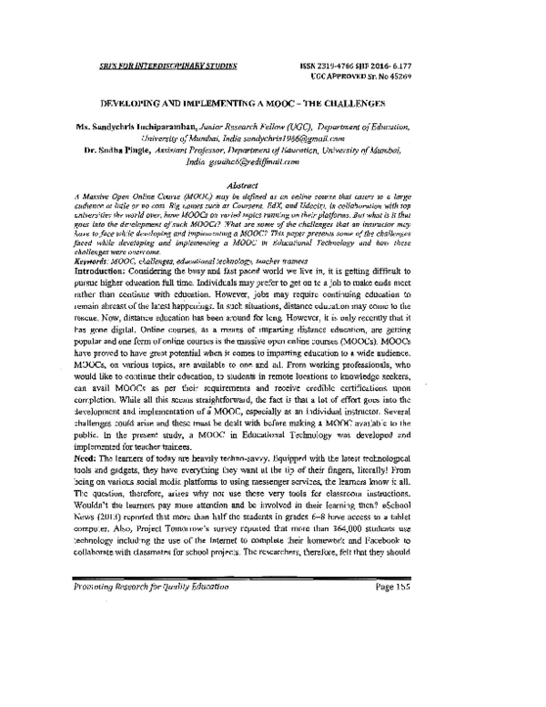(PDF) Developing and Implementing a MOOC – The Challenges.