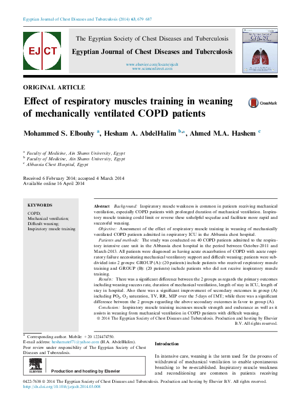 (PDF) Effect of respiratory muscles training in weaning of mechanically
