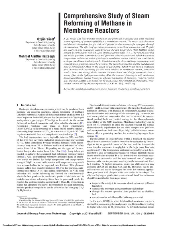 (PDF) Comprehensive Study of Steam Reforming of Methane in Membrane ...