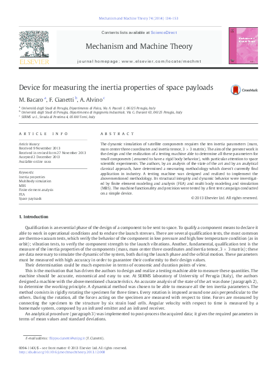 (PDF) Device for measuring the inertia properties of space payloads