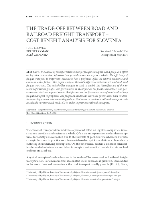 (PDF) THE TRADE-OFF BETWEEN ROAD AND RAILROAD FREIgHT TRANSPORT – COST ...