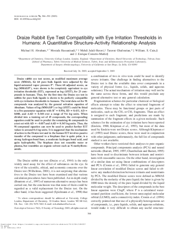 (PDF) Draize Rabbit Eye Test Compatibility with Eye Irritation