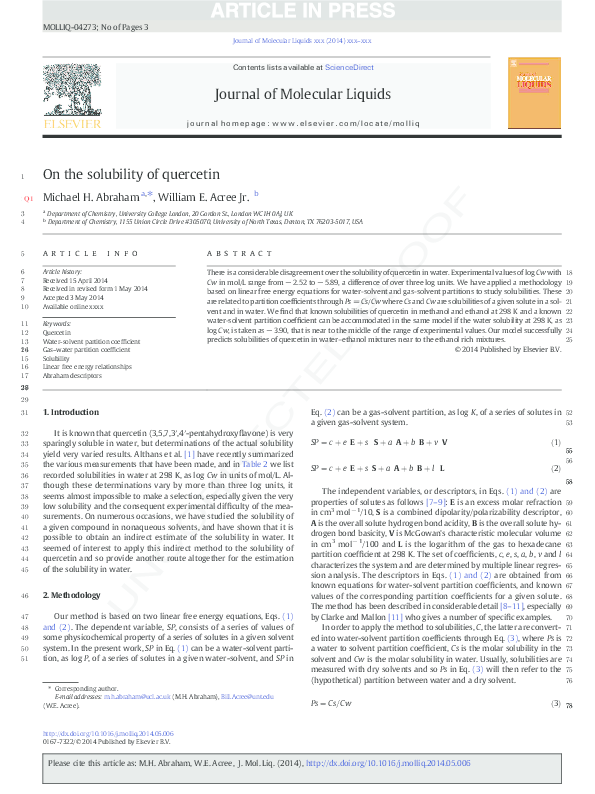 (PDF) On the solubility of quercetin