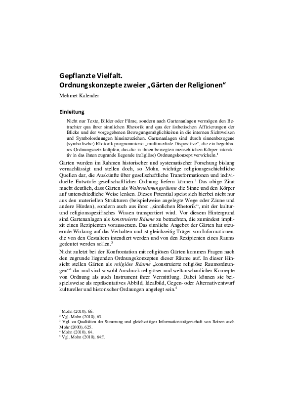 (PDF) Gepflanzte Vielfalt. Ordnungskonzepte zweier " Gärten der