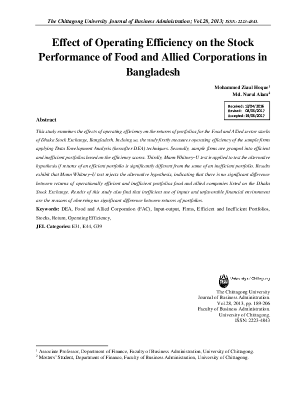 (PDF) Effect of Operating Efficiency on the Stock Performance of Food ...