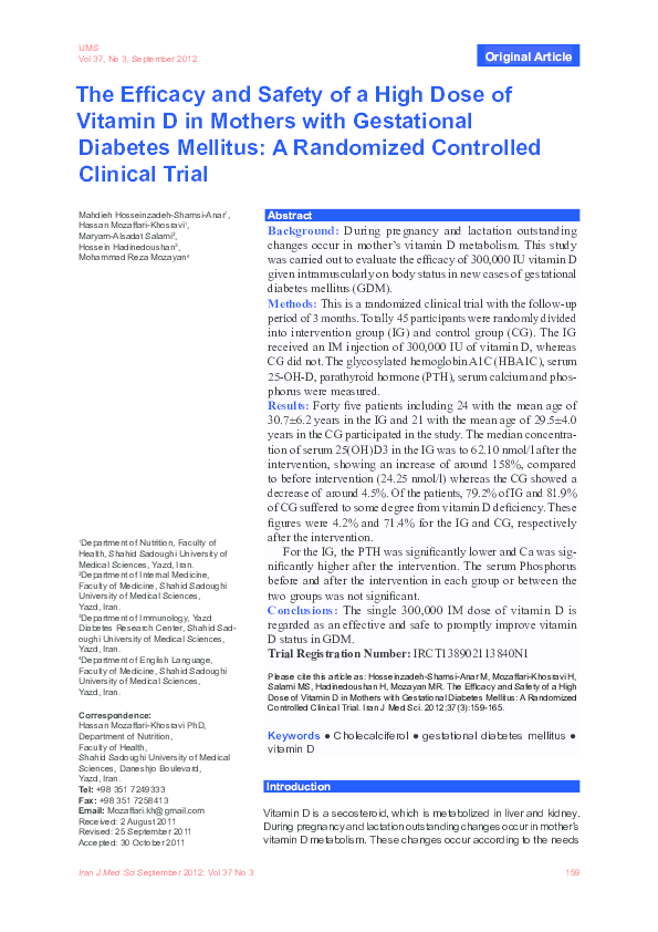 (PDF) The efficacy and safety of a high dose of vitamin d in mothers ...