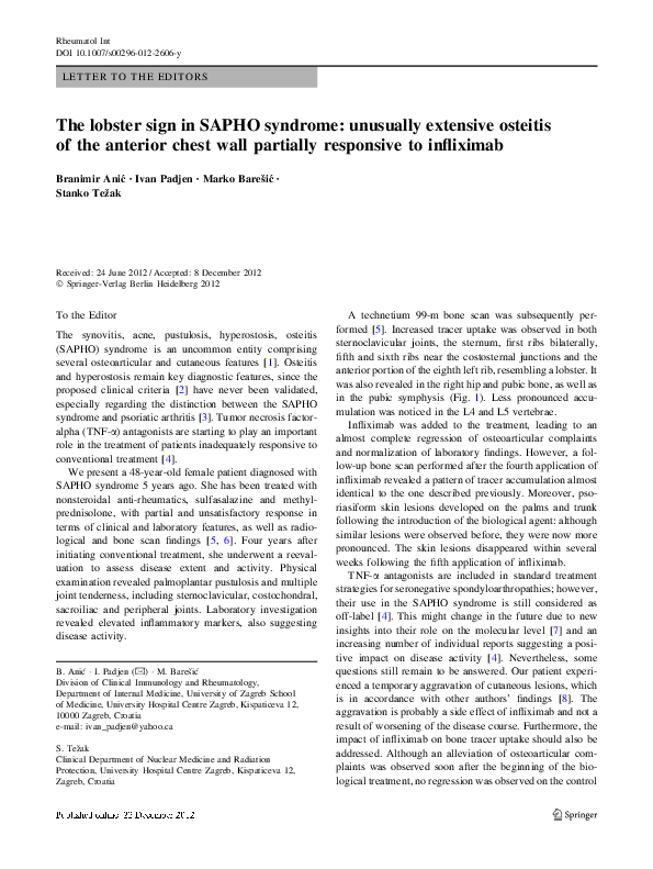 Pdf The Lobster Sign In Sapho Syndrome Unusually Extensive