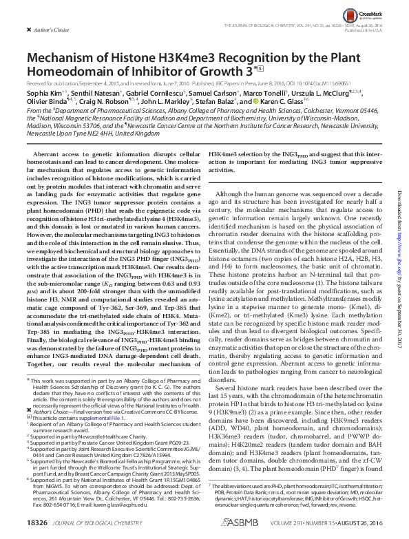 (PDF) Mechanism of Histone H3K4me3 Recognition by the Plant Homeodomain ...