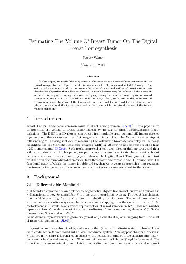 (PDF) Estimating The Volume Of Breast Tumor On The Digital Breast ...