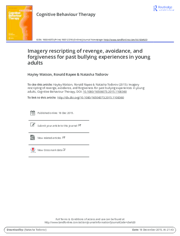 (PDF) Imagery rescripting of revenge, avoidance, and forgiveness for ...