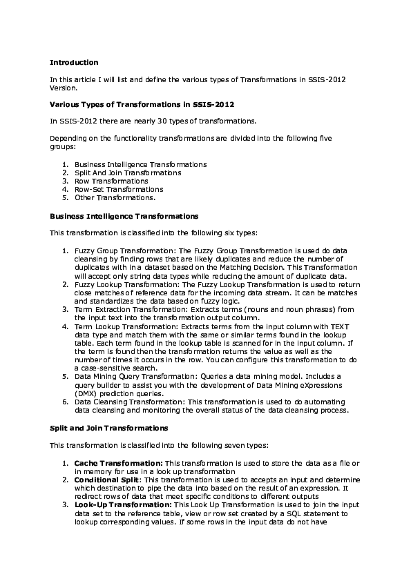 (DOC) Transformations in ssis