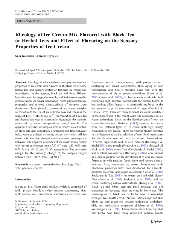 (PDF) Rheology of Ice Cream Mix Flavored with Black Tea or Herbal Teas
