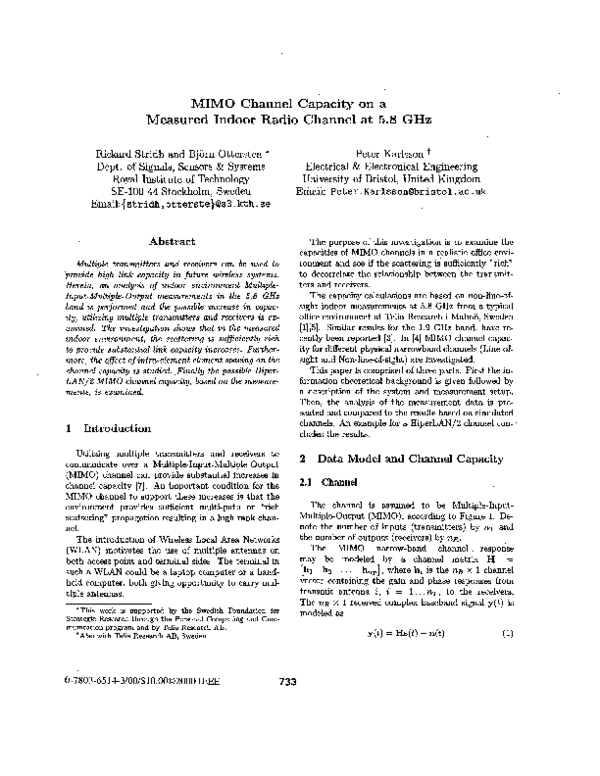 (PDF) MIMO channel capacity of a measured indoor radio channel at 5.8 GHz