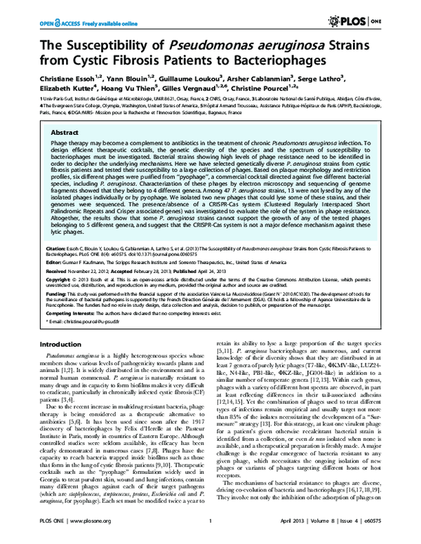 (PDF) The Susceptibility of Pseudomonas aeruginosa Strains from Cystic ...