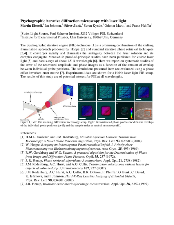 (PDF) Ptychographic iterative diffraction microscopy with laser light ...