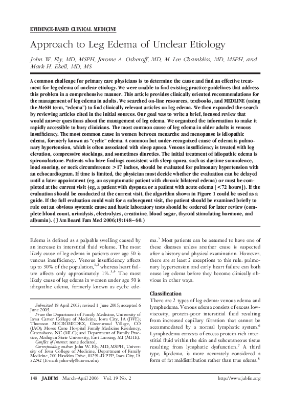 (PDF) EVIDENCE-BASED CLINICAL MEDICINE Approach to Leg Edema of Unclear ...