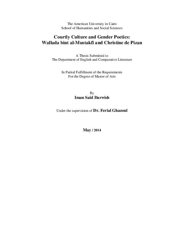 Courtly Culture and Gender Poetics: Wallada bint al-Mustakfi and Christine de Pizan