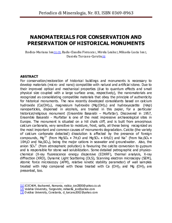 (PDF) NANOMATERIALS FOR CONSERVATION AND PRESERVATION OF HISTORICAL