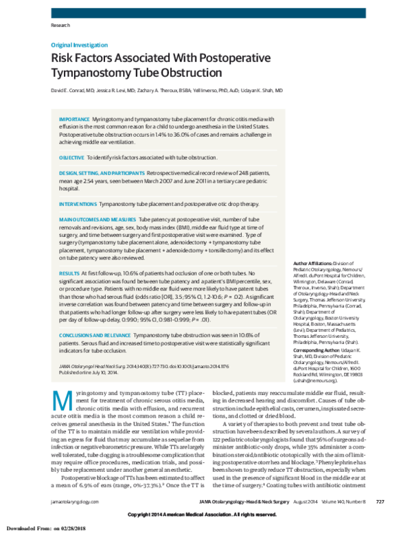 (PDF) Risk factors associated with postoperative tympanostomy tube ...