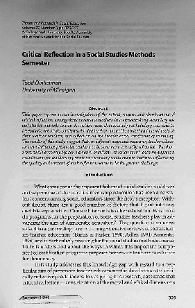 (PDF) Critical Reflection in a Social Studies Methods Semester