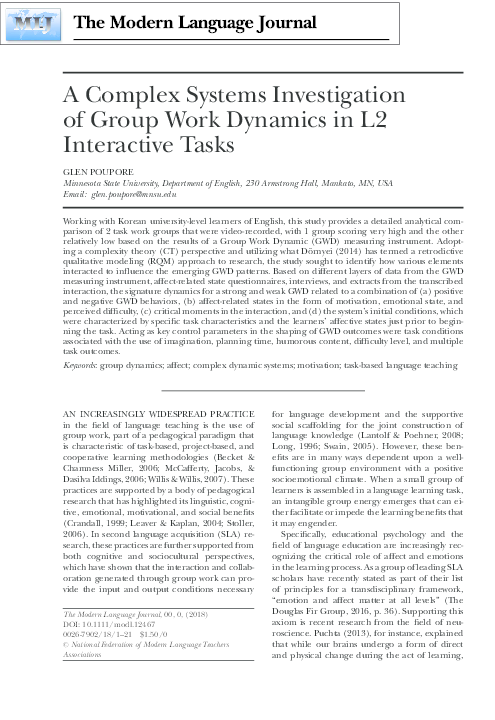 (PDF) A Complex Systems Investigation of Group Work Dynamics in L2 ...