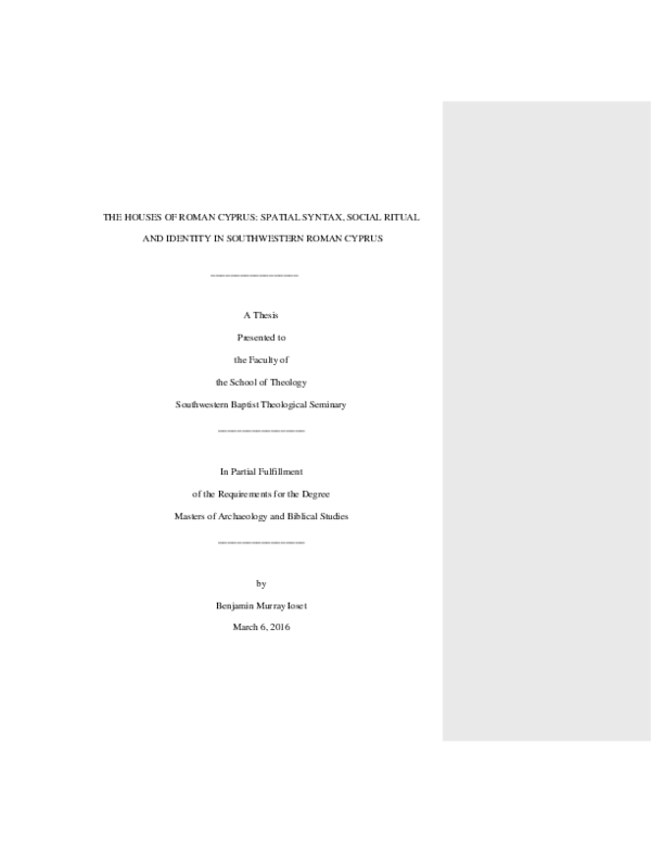 Doc The Houses Of Roman Cyprus Spatial Syntax Social Ritual And