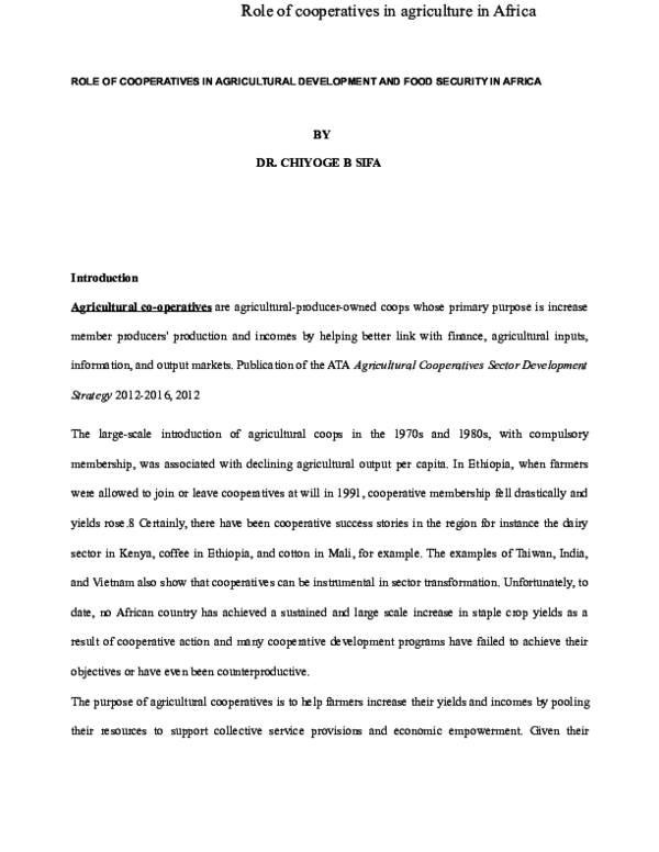 (DOC) ROLE OF COOPERATIVES IN AGRICULTURAL DEVELOPMENT AND FOOD ...