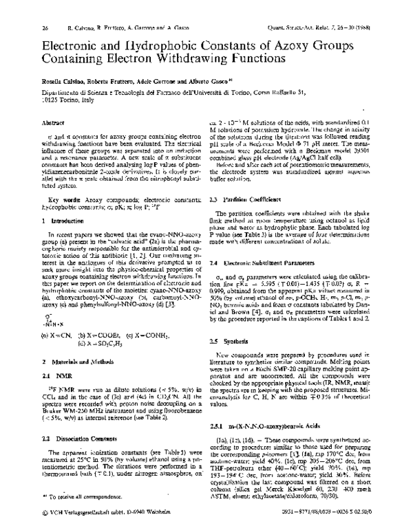 (PDF) Electronic and Hydrophobic Constants of Azoxy Groups Containing ...