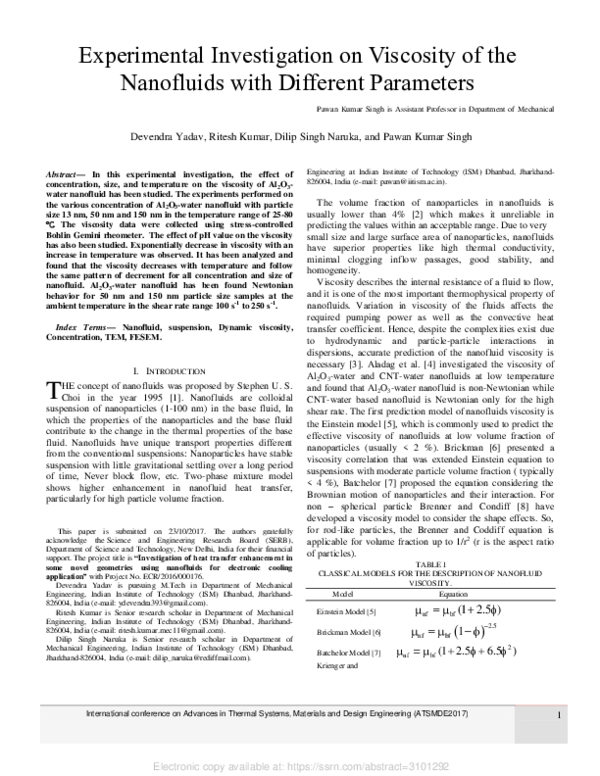 (PDF) Experimental Investigation on Viscosity of the Nanofluids with ...