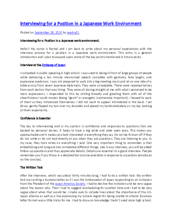 (DOC) Interviewing for a Position in a Japanese Work