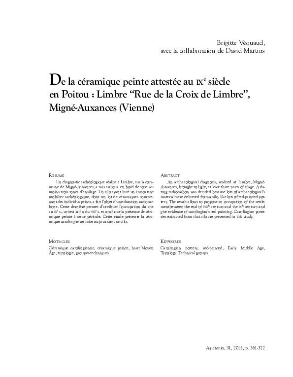 Céramique de datation de radiocarbone