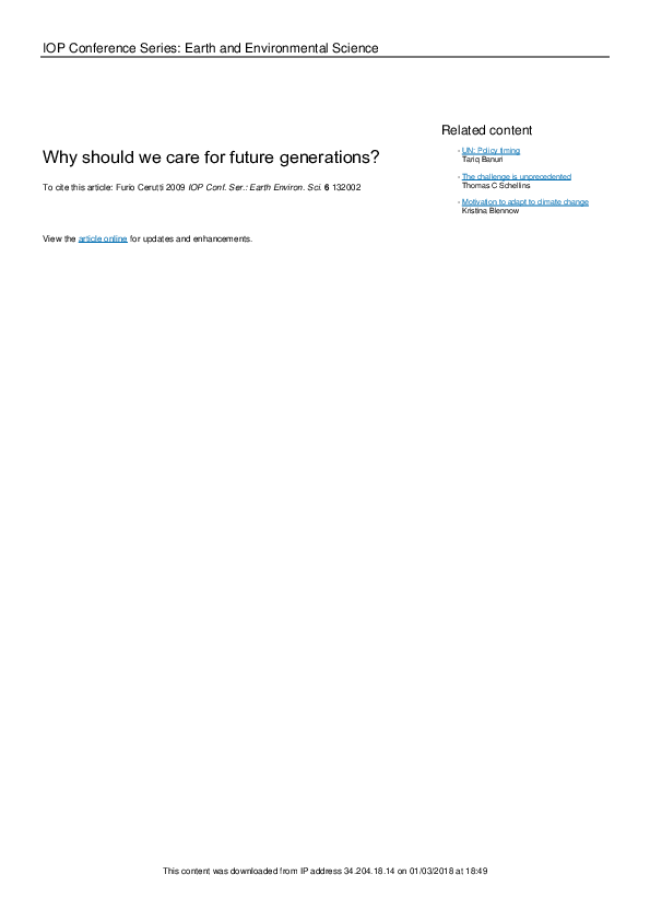 (PDF) Why should we care for future generations? Furio Cerutti Academia.edu