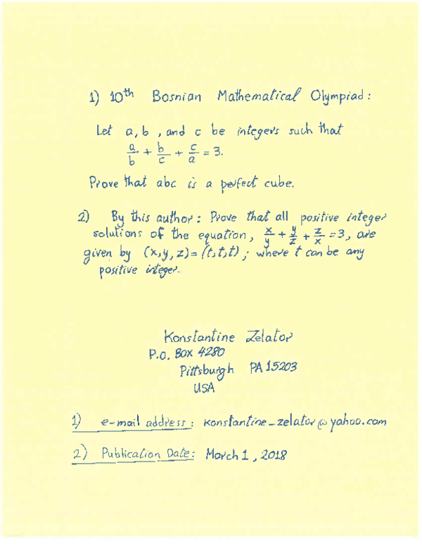 PDF) 1) 10th Bosnian Mathematical Olympiad:Let a,b,and c be