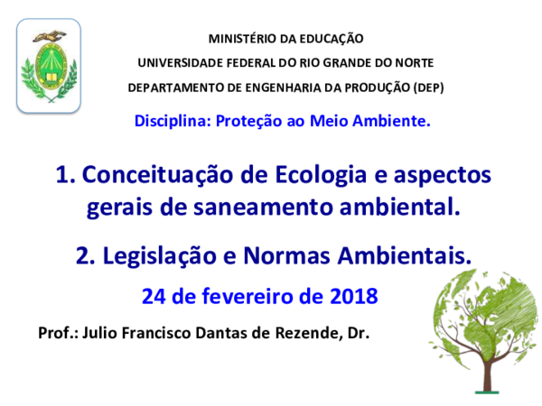 (PDF) Aula de Proteção ao Meio Ambiente - temas: ecologia, saneamento e ...