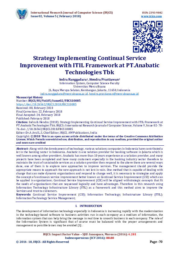 (PDF) Strategy Implementing Continual Service Improvement with ITIL ...