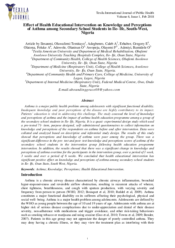 (PDF) Effect of Health Educational Intervention on Knowledge and ...