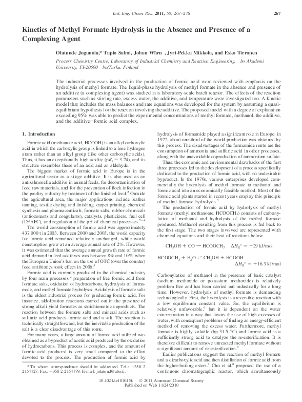 (PDF) Kinetics of Methyl Formate Hydrolysis in the Absence and Presence ...