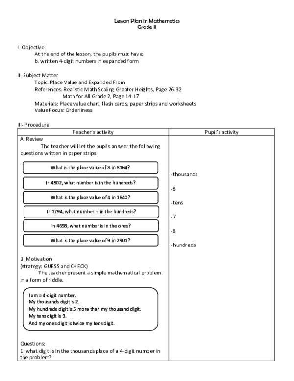 doc lesson plan in mathematics grade ii jane vy dacillo academia edu