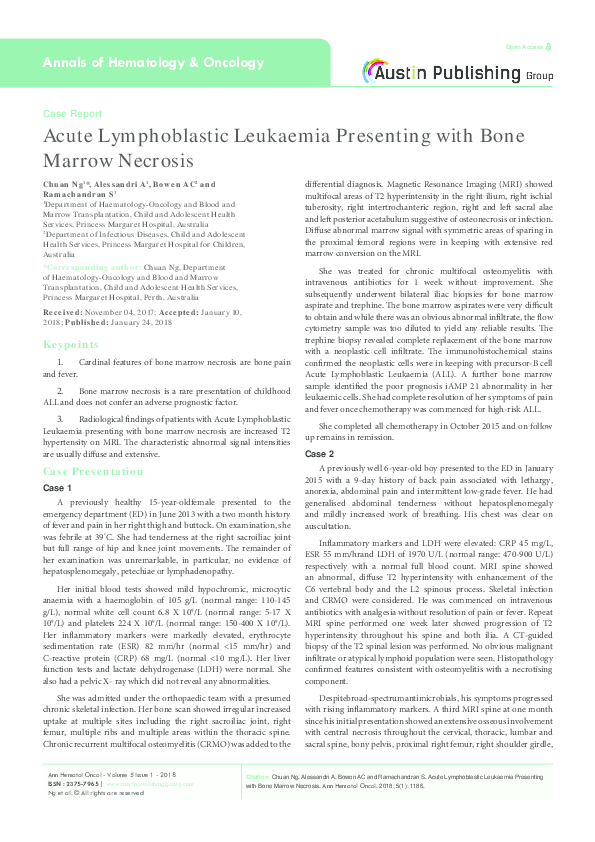 (PDF) Acute Lymphoblastic Leukaemia Presenting with Bone Marrow Necrosis