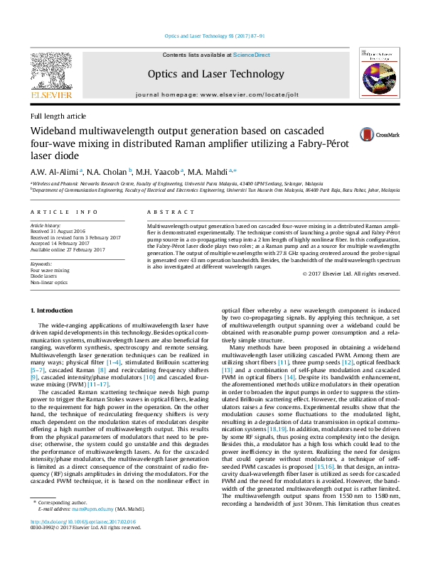 (PDF) Wideband multiwavelength output generation based on cascaded four ...