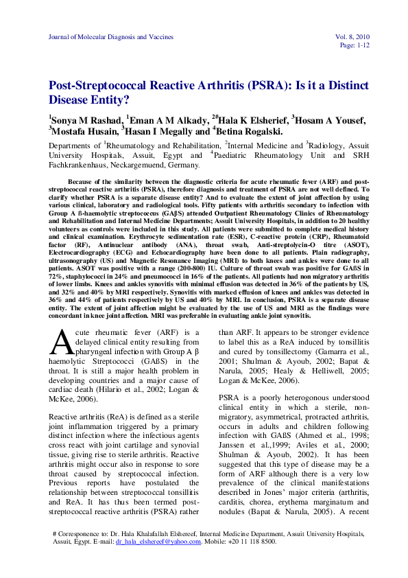  pdf post streptococcal reactive arthritis psra is it a distinct