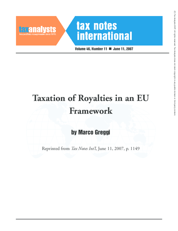 (PDF) Taxation of Royalties in an EU Framework Marco Greggi