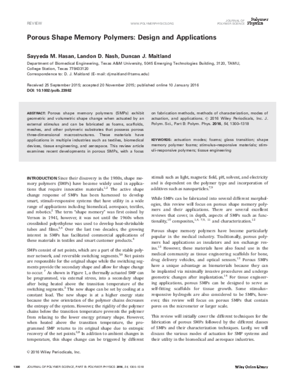 (PDF) Porous Shape Memory Polymers: Design and Applications