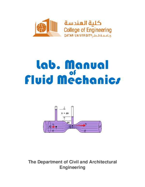 (PDF) Lab. Manual of Fluid Mechanics The Department of Civil and Architectural Engineering