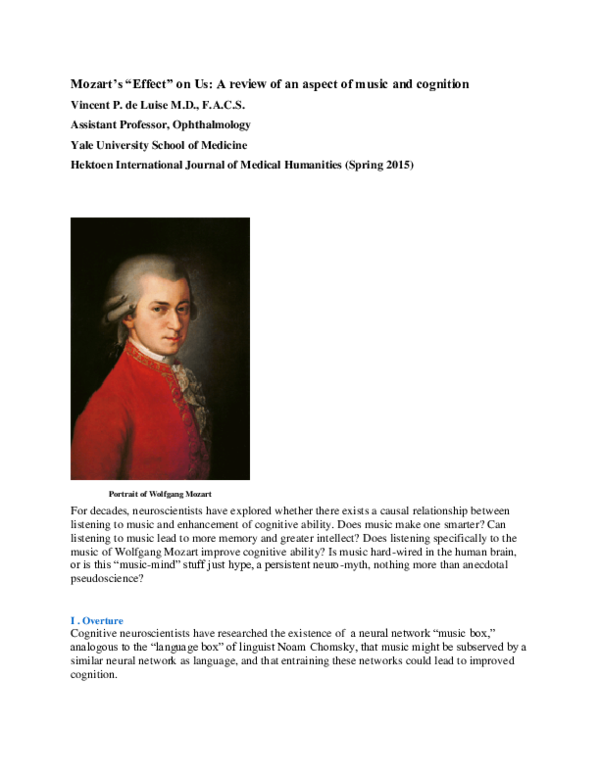 (DOC) Mozart's " Effect " on Us: A review of an aspect of music and ...