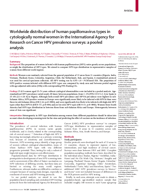 (PDF) Worldwide distribution of human papillomavirus types in ...