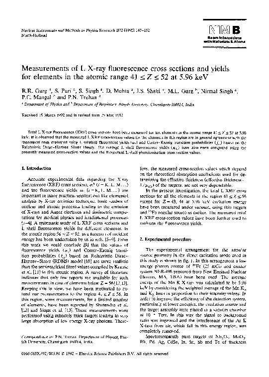 (PDF) Measurements of L Xray fluorescence cross sections and yields