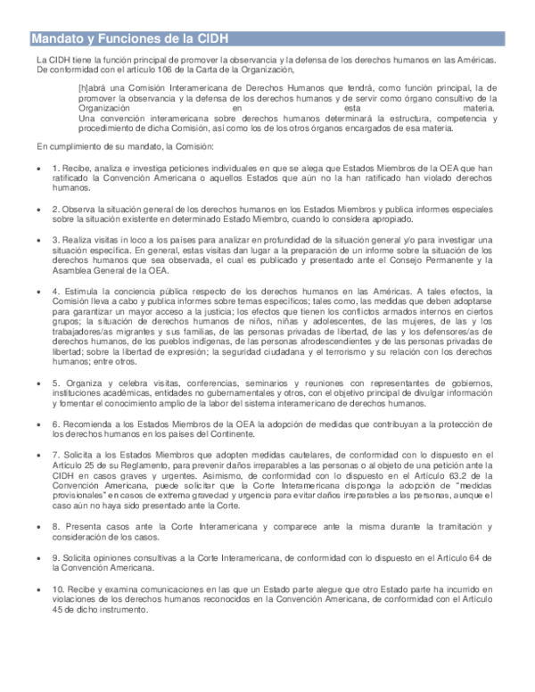 (DOC) Mandato y Funciones de la CIDH