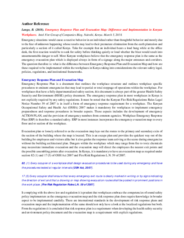 Emergency Response Plan and Evacuation Map Difference and